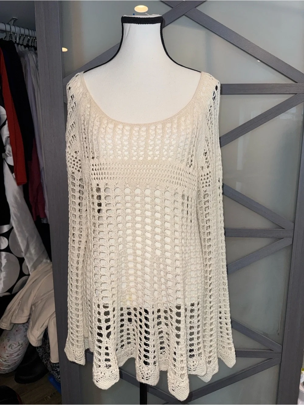 Free People Caught Up Crochet Open-Knit Long Sleeve Top